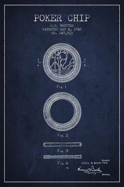 Toy & Game Blueprints: Poker Chip 2 Navy Blue Patent Blueprint by Aged Pixel
