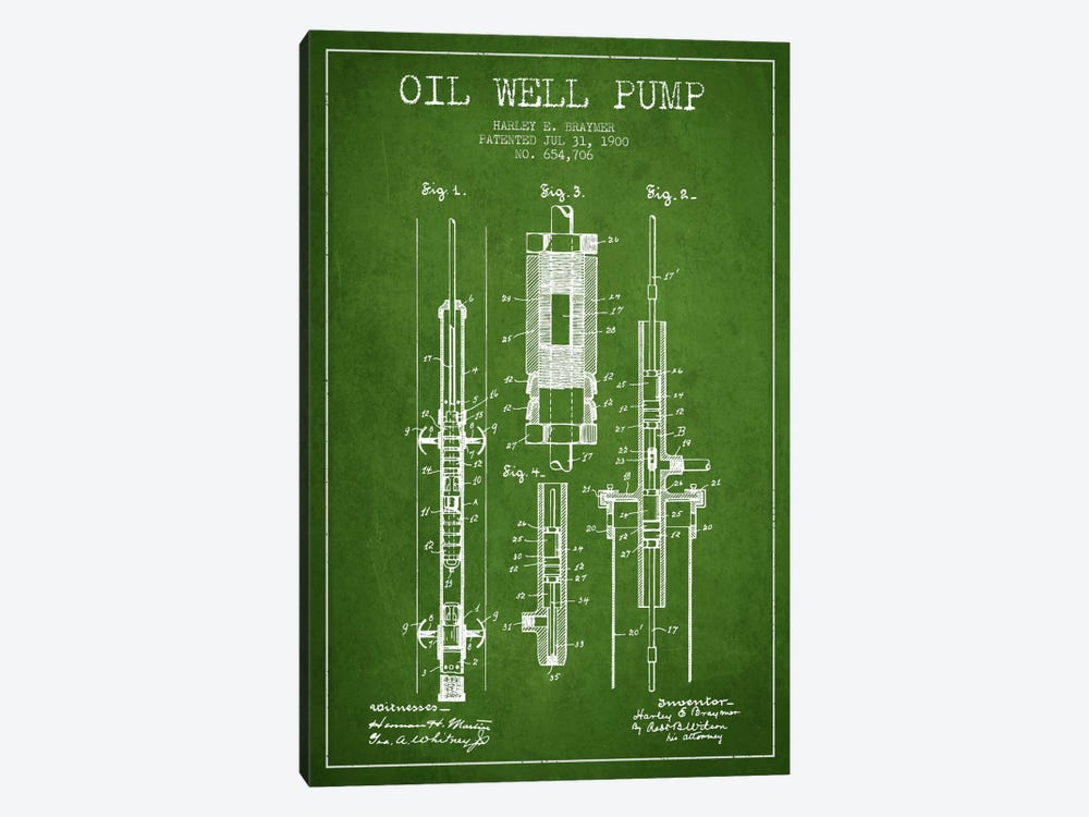 Oil Pump Green Patent Blueprint by Aged Pixel 1-piece Canvas Print