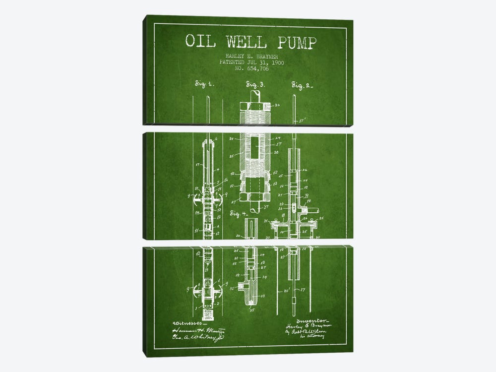 Oil Pump Green Patent Blueprint by Aged Pixel 3-piece Art Print