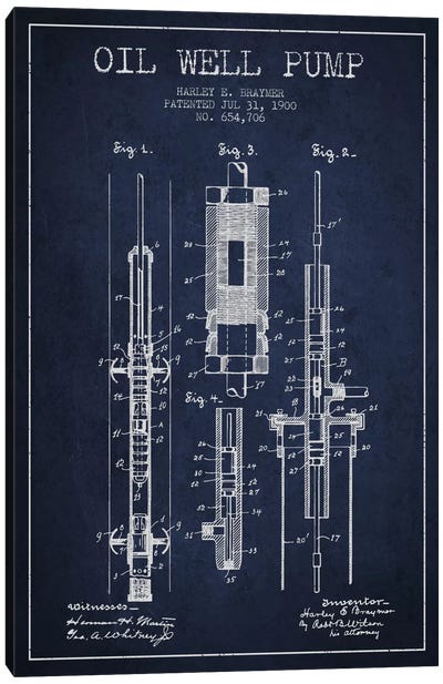 Oil Pump Navy Blue Patent Blueprint Canvas Art Print - Aged Pixel: Engineering & Machinery