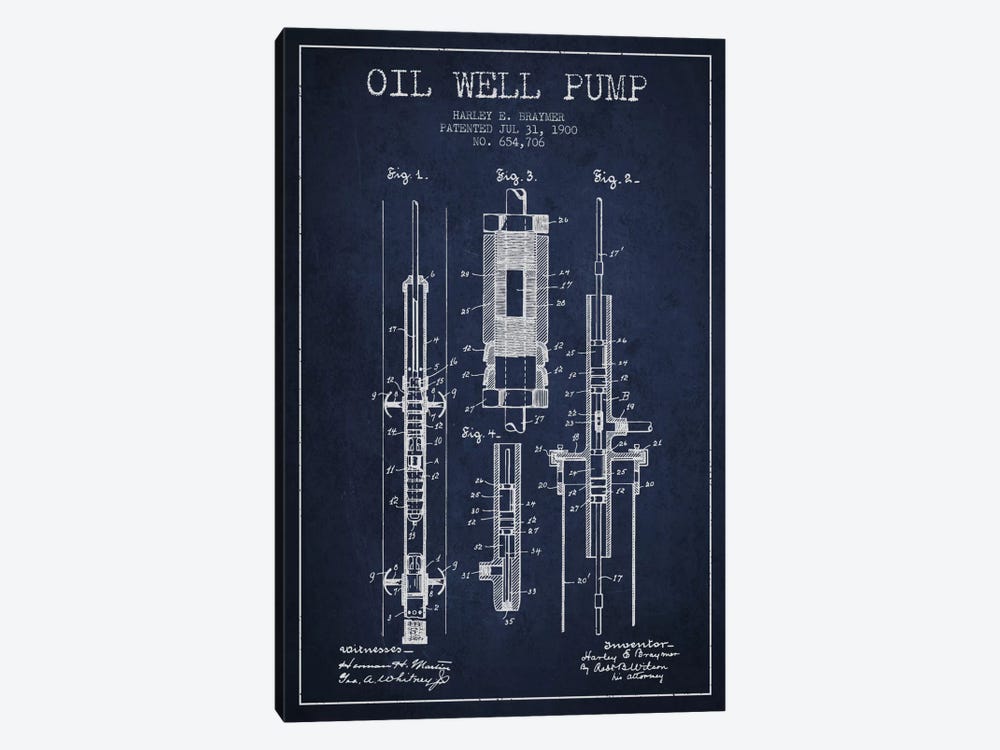 Oil Pump Navy Blue Patent Blueprint by Aged Pixel 1-piece Canvas Artwork