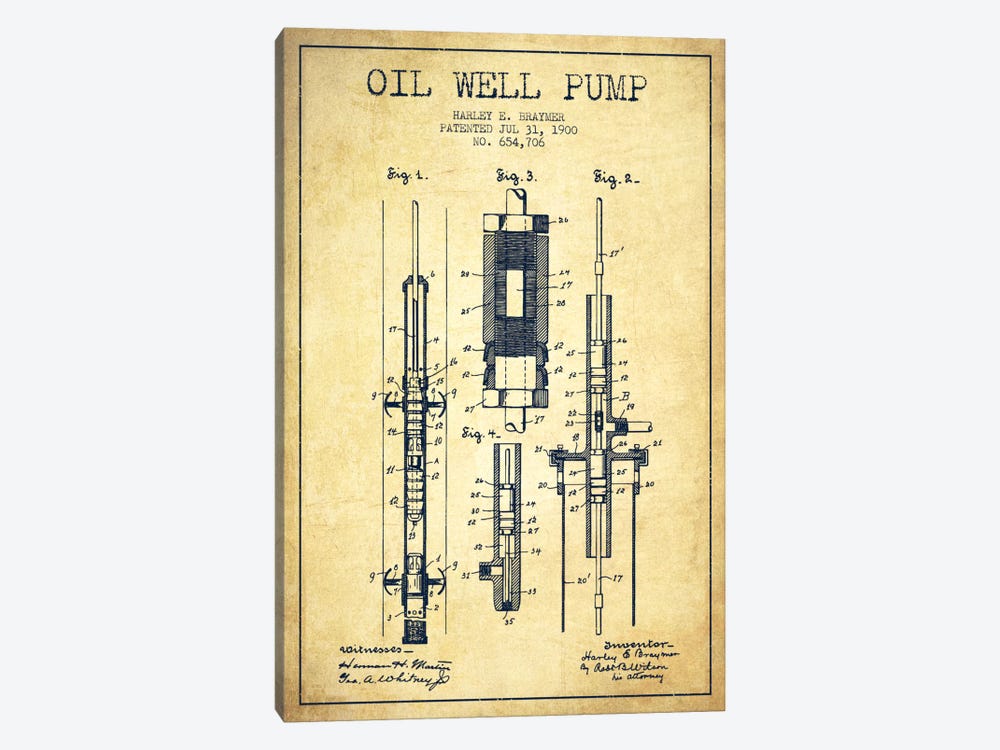 Oil Pump Vintage Patent Blueprint by Aged Pixel 1-piece Canvas Art