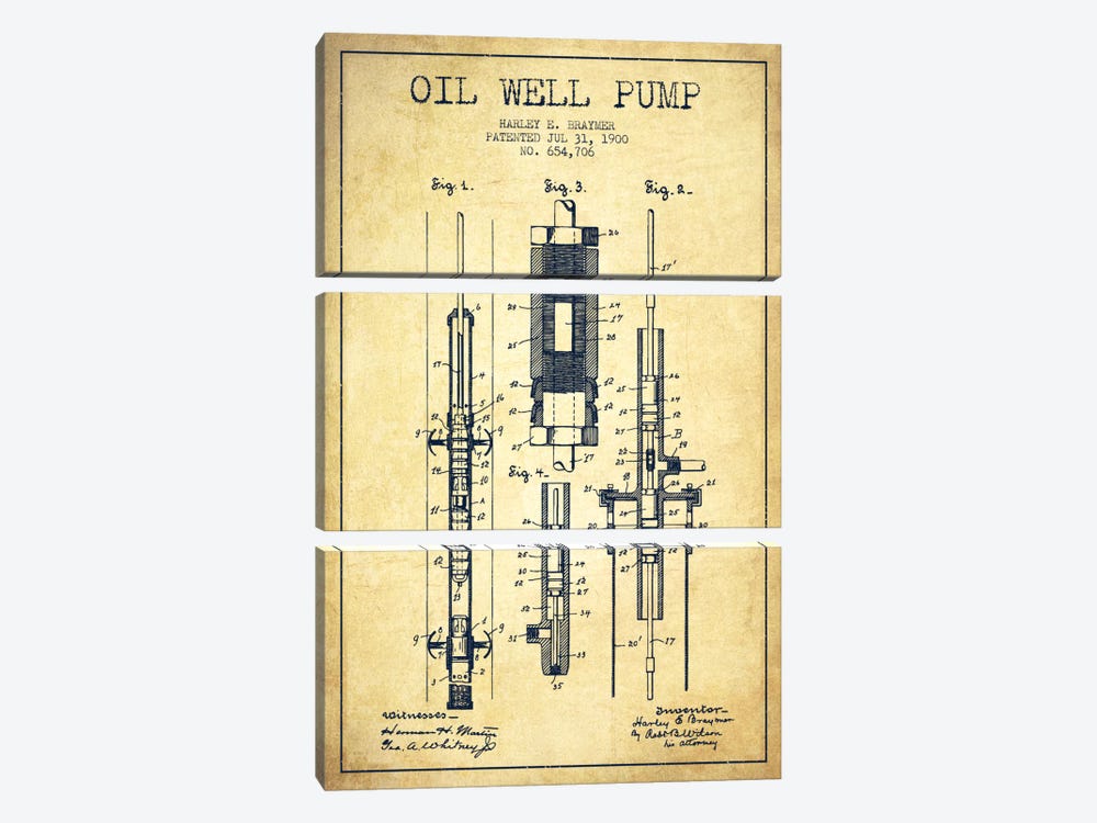Oil Pump Vintage Patent Blueprint by Aged Pixel 3-piece Canvas Art
