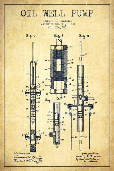 Aged Pixel: Oil Pump Vintage Patent Blueprint by Aged Pixel