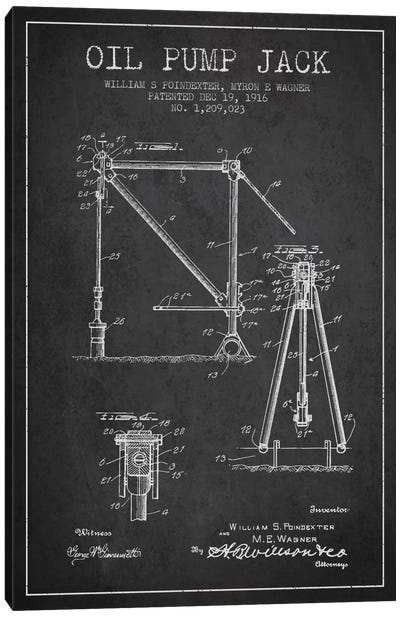 Oil Pump Jack Charcoal Patent Blueprint Canvas Art Print - Aged Pixel