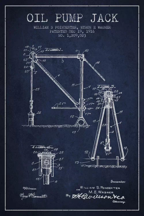 Oil Pump Jack Navy Blue Patent Blueprint