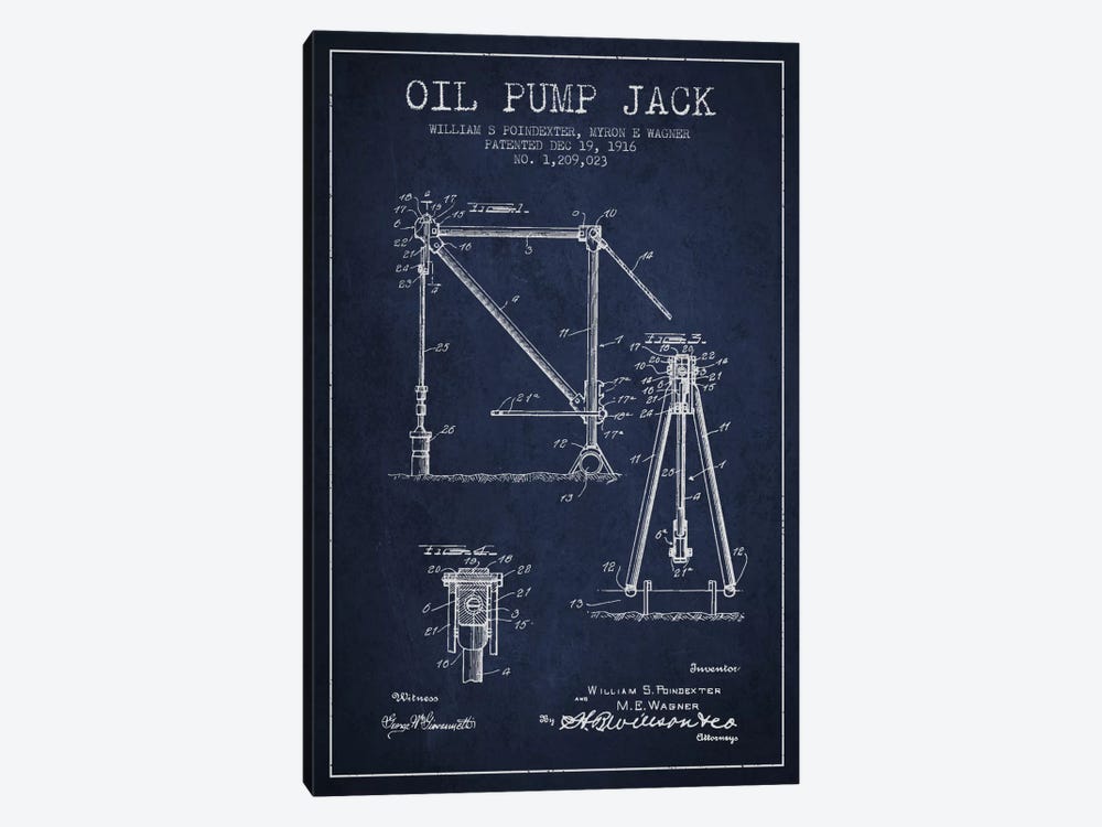Oil Pump Jack Navy Blue Patent Blueprint by Aged Pixel 1-piece Art Print
