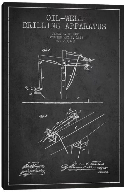 Oil Well Apparatus Charcoal Patent Blueprint Canvas Art Print - Engineering & Machinery Blueprints