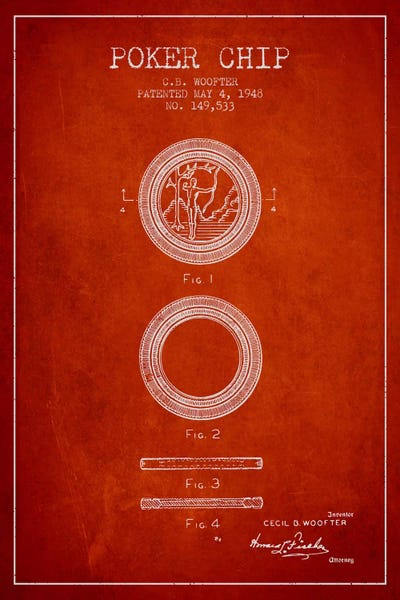 Aged Pixel: Poker Chip 2 Red Patent Blueprint by Aged Pixel