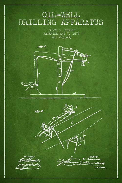 Oil Well Apparatus Green Patent Blueprint by Aged Pixel wall art