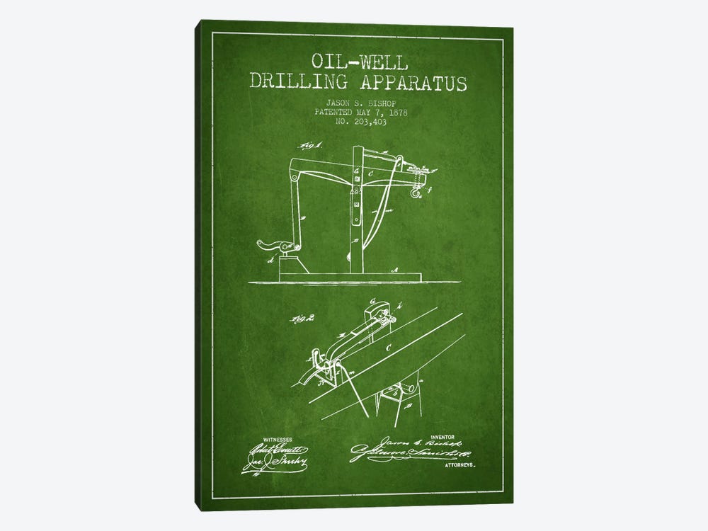 Oil Well Apparatus Green Patent Blueprint by Aged Pixel 1-piece Canvas Art