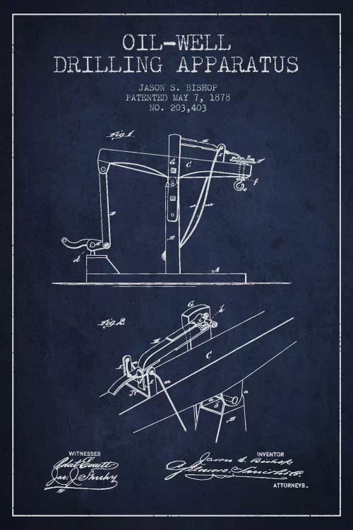 Oil Well Apparatus Navy Blue Patent Blueprint