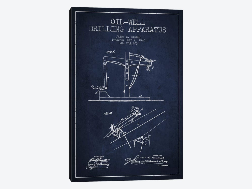 Oil Well Apparatus Navy Blue Patent Blueprint by Aged Pixel 1-piece Canvas Print