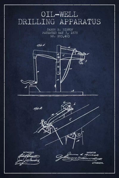 Engineering & Machinery Blueprints: Oil Well Apparatus Navy Blue Patent Blueprint by Aged Pixel