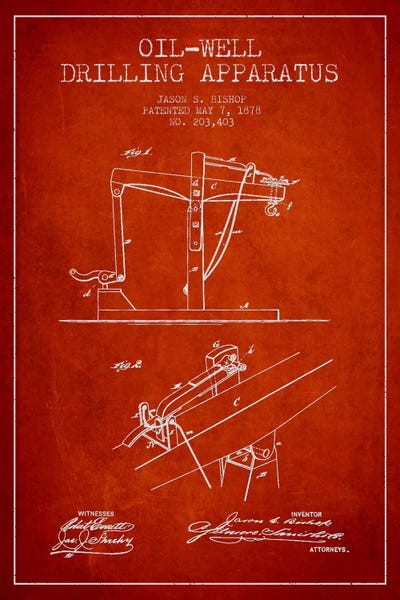 Oil Well Apparatus Red Patent Blueprint by Aged Pixel metal wall art