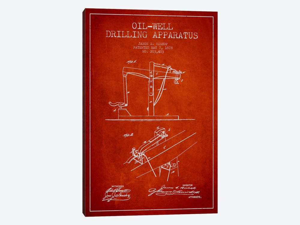Oil Well Apparatus Red Patent Blueprint by Aged Pixel 1-piece Canvas Art