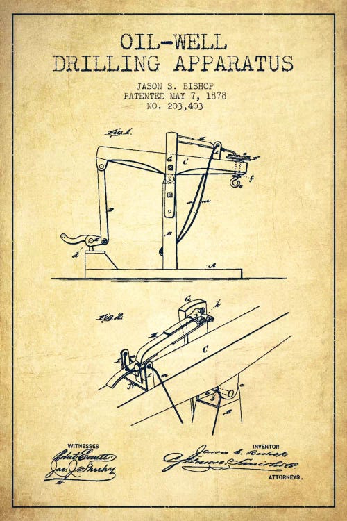 Oil Well Apparatus Vintage Patent Blueprint by Aged Pixel wall art