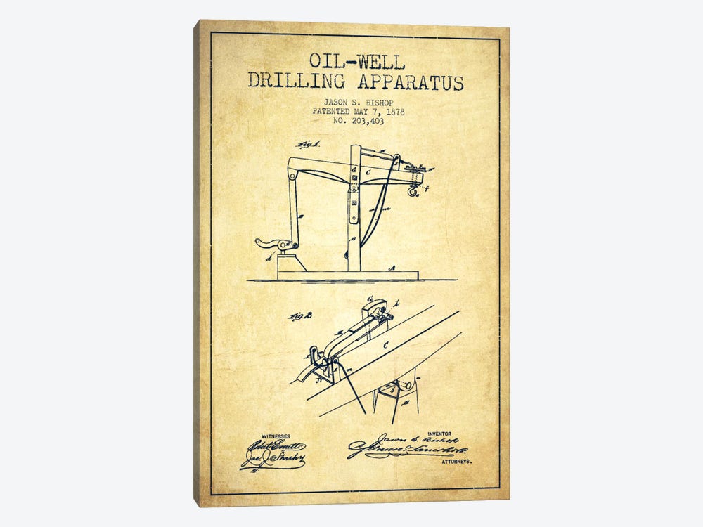 Oil Well Apparatus Vintage Patent Blueprint by Aged Pixel 1-piece Canvas Art Print