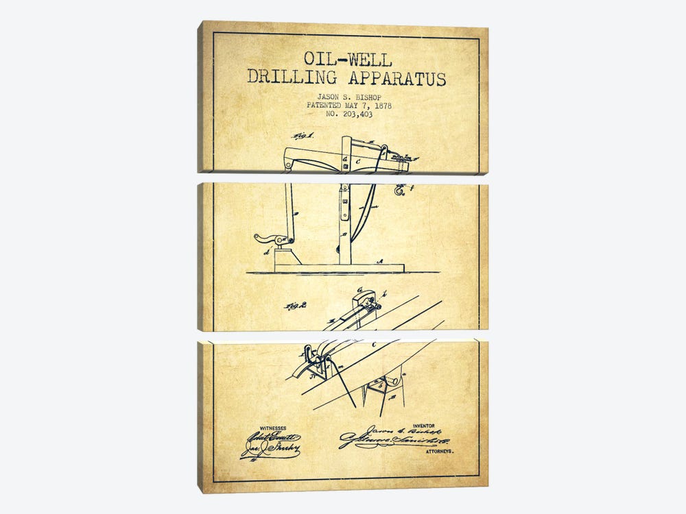 Oil Well Apparatus Vintage Patent Blueprint by Aged Pixel 3-piece Art Print