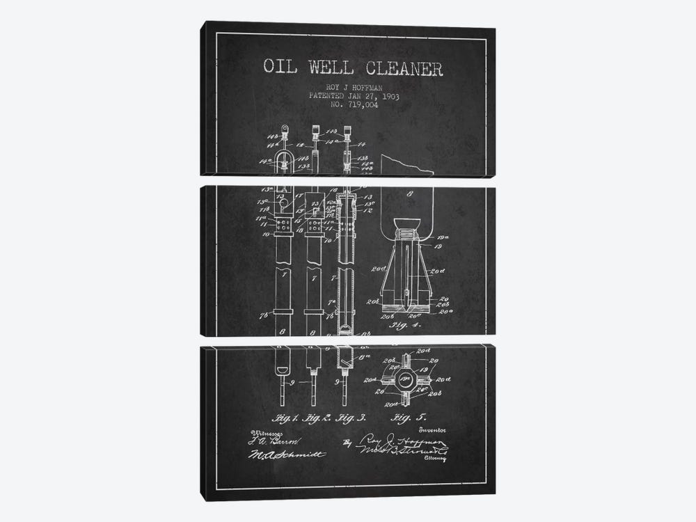 Oil Well Cleaner Charcoal Patent Blueprint by Aged Pixel 3-piece Canvas Art