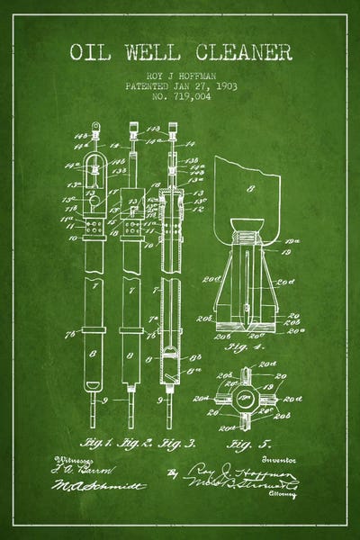 Oil Well Cleaner Green Patent Blueprint by Aged Pixel framed canvas print