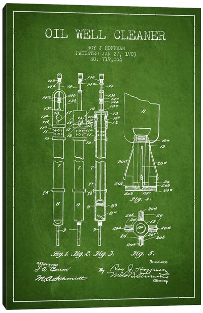 Oil Well Cleaner Green Patent Blueprint Canvas Art Print - Engineering & Machinery Blueprints