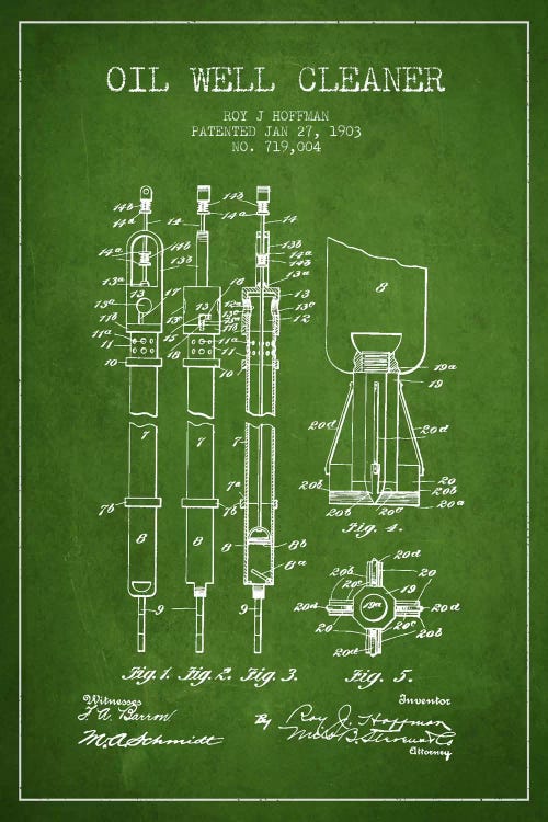 Oil Well Cleaner Green Patent Blueprint by Aged Pixel wall art