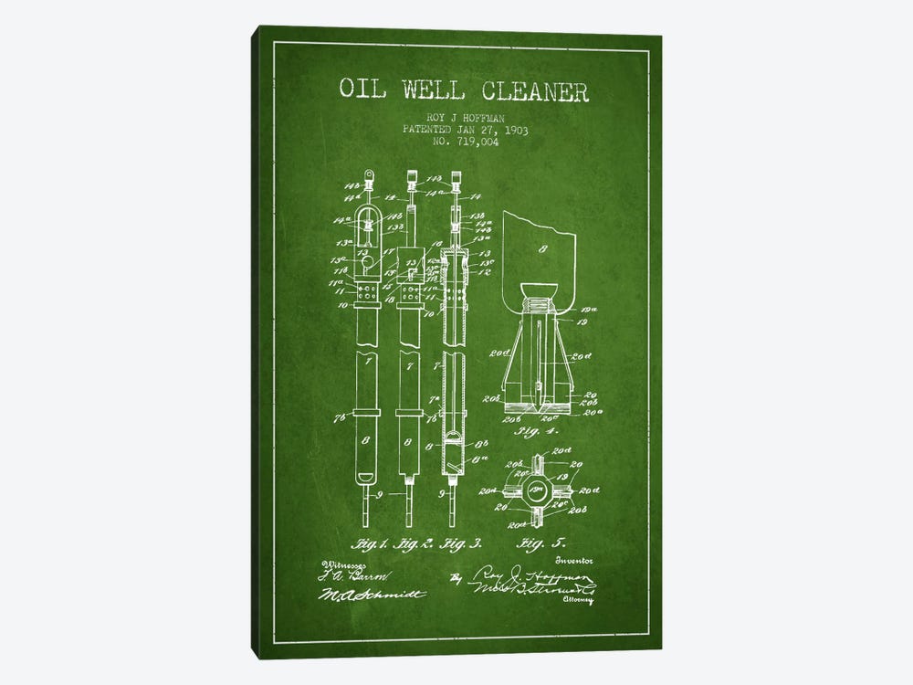 Oil Well Cleaner Green Patent Blueprint by Aged Pixel 1-piece Canvas Art Print