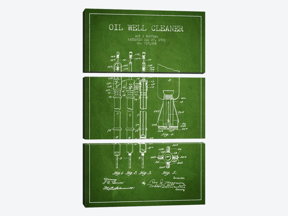 Oil Well Cleaner Green Patent Blueprint by Aged Pixel 3-piece Art Print