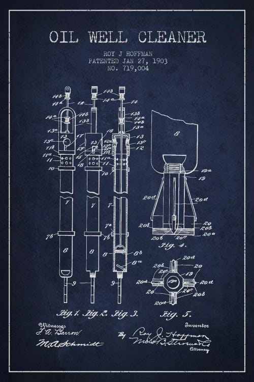 Oil Well Cleaner Navy Blue Patent Blueprint by Aged Pixel wall art