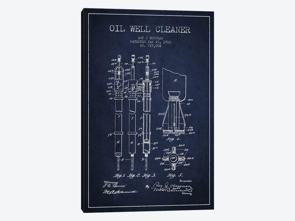 Oil Well Cleaner Navy Blue Patent Blueprint by Aged Pixel 1-piece Canvas Wall Art
