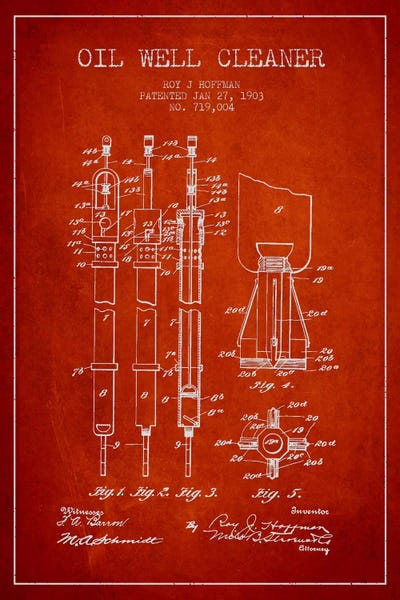 Oil Well Cleaner Red Patent Blueprint by Aged Pixel framed canvas print
