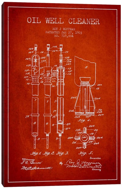 Oil Well Cleaner Red Patent Blueprint Canvas Art Print - Aged Pixel: Engineering & Machinery