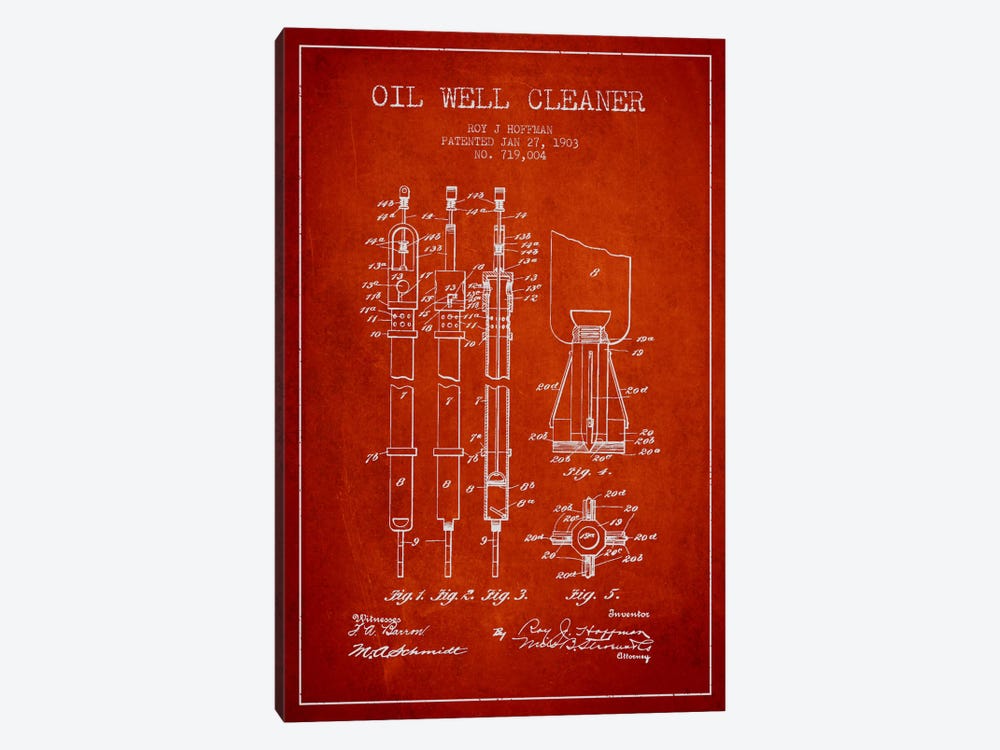 Oil Well Cleaner Red Patent Blueprint by Aged Pixel 1-piece Canvas Print