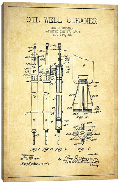 Oil Well Cleaner Vintage Patent Blueprint Canvas Art Print - Aged Pixel: Engineering & Machinery