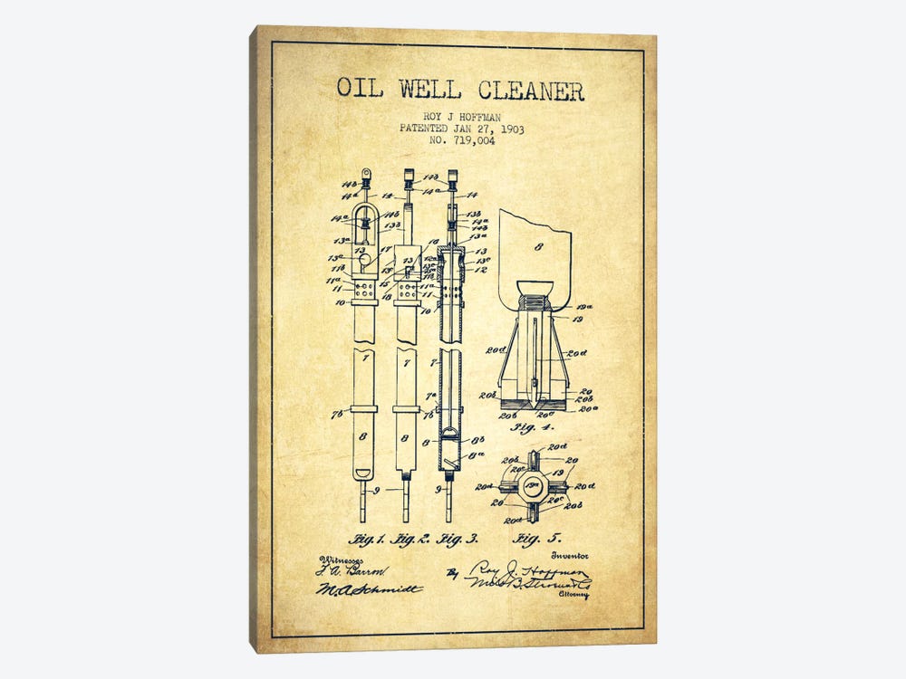 Oil Well Cleaner Vintage Patent Blueprint by Aged Pixel 1-piece Canvas Art