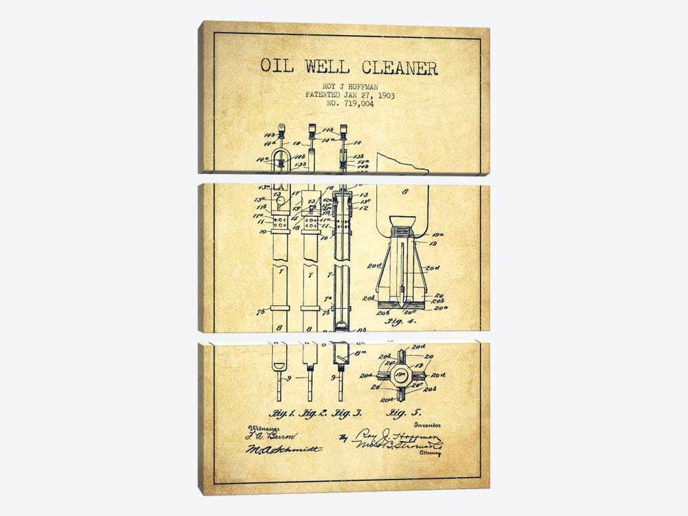 Oil Well Cleaner Vintage Patent Blueprint by Aged Pixel 3-piece Canvas Wall Art