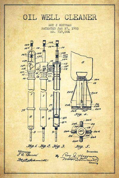 Engineering & Machinery Blueprints: Oil Well Cleaner Vintage Patent Blueprint by Aged Pixel