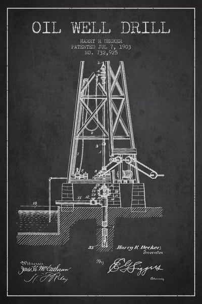 Oil Well Drill Charcoal Patent Blueprint by Aged Pixel framed canvas print