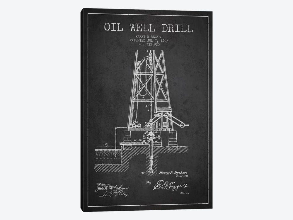 Oil Well Drill Charcoal Patent Blueprint by Aged Pixel 1-piece Canvas Print
