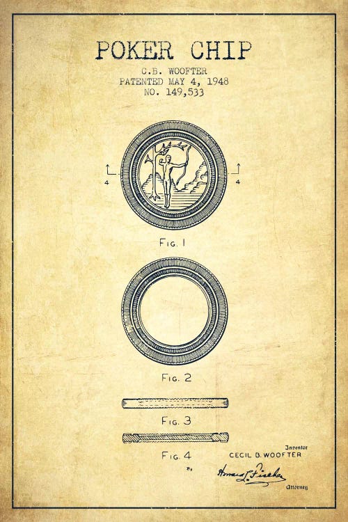 Poker Chip 2 Vintage Patent Blueprint