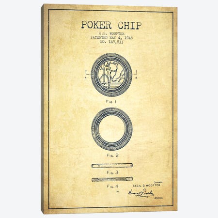 Poker Chip 2 Vintage Patent Blueprint Canvas Print #ADP145} by Aged Pixel Art Print