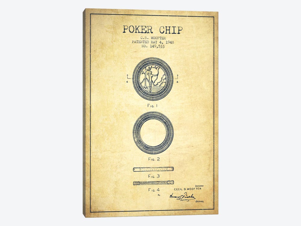 Poker Chip 2 Vintage Patent Blueprint by Aged Pixel 1-piece Art Print
