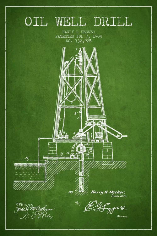 Oil Well Drill Green Patent Blueprint