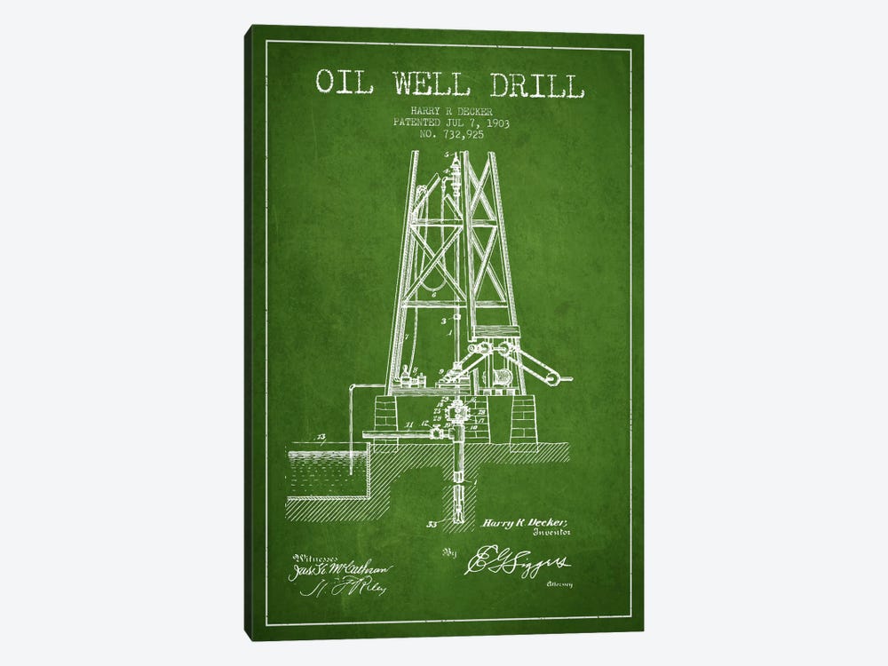 Oil Well Drill Green Patent Blueprint by Aged Pixel 1-piece Art Print