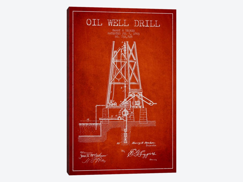 Oil Well Drill Red Patent Blueprint by Aged Pixel 1-piece Art Print