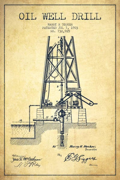 Engineering & Machinery Blueprints: Oil Well Drill Vintage Patent Blueprint by Aged Pixel