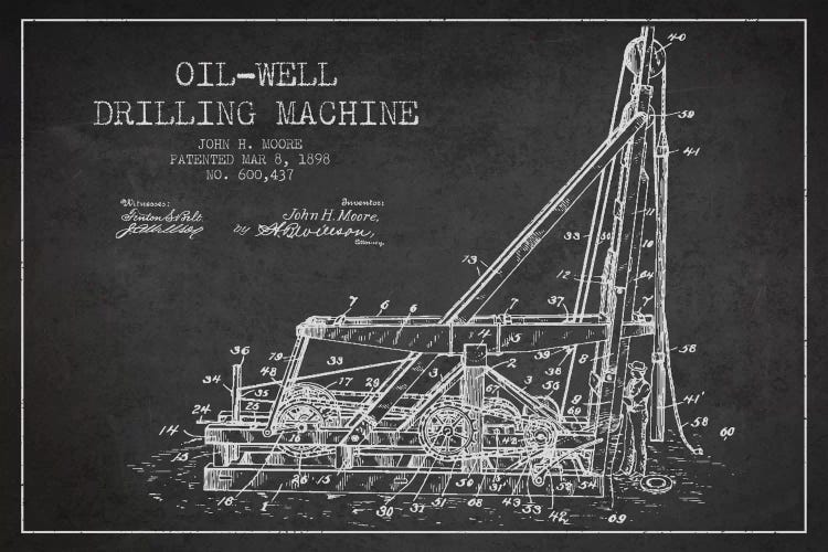 Oil Well Drilling Charcoal Patent Blueprint