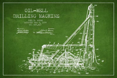 Oil Well Drilling Green Patent Blueprint by Aged Pixel metal wall art