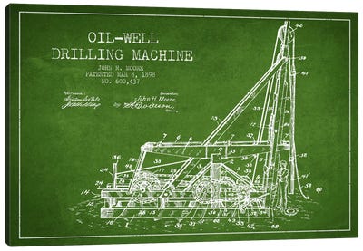 Oil Well Drilling Green Patent Blueprint Canvas Art Print - Aged Pixel: Engineering & Machinery